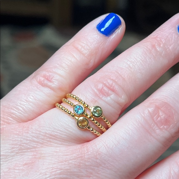 18k Gold Vermeil Sterling Silver Caviar Gemstone Solitaire Dainty Stacker Rings - Picture 2 of 8